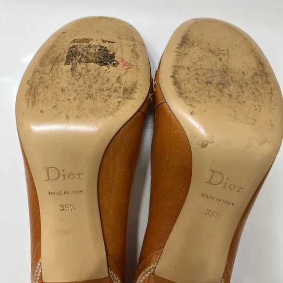 Vintage Dior Leather Fur Brown/Camel 4" High Heels US 9.5 EU 39.5 With Box - Picture 7 of 10